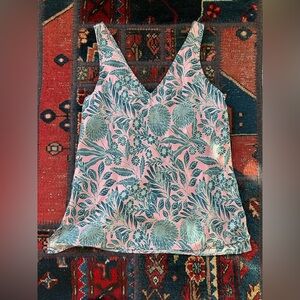 J. Crew 100% Silk Pink and Blue Floral V Neck Camisole